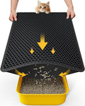 Cat Litter Mat - 30'' x 24'' Large Litter Trapping Mat, Easy to Clean Litter Box Mat, Waterproof, Urine-Proof, Non-Slip Kitty Litter Mats for Floor, Black