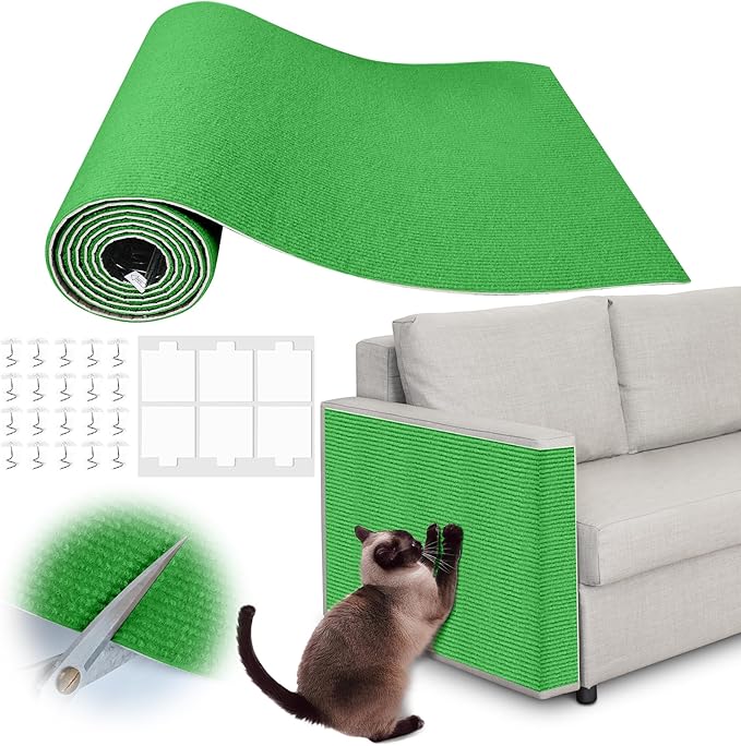 Cat Scratch Furniture Protector - 138" x 13.8" Trimmable Self-Adhesive Cats Claws Scratch Pads, DIY Cat Climbing Couch Protector for Scratch Post Cat Tree Replacement Indoor (Green)