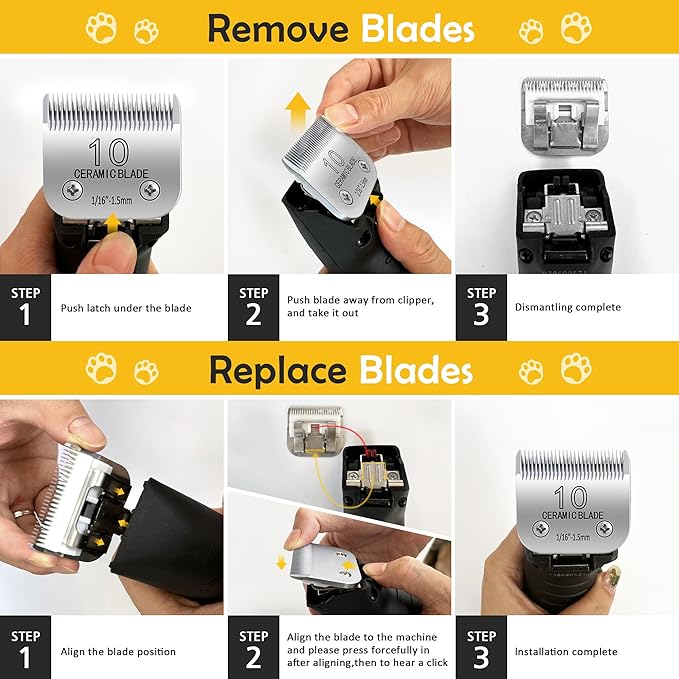 10# Pet Grooming Clipper Replacement Blades, Detachable Blade Compatible with Andis/wahl/Oster Dog Clippers,10 Blade 1/16-inch, Made of Ceramic & Stainless Steel Blade