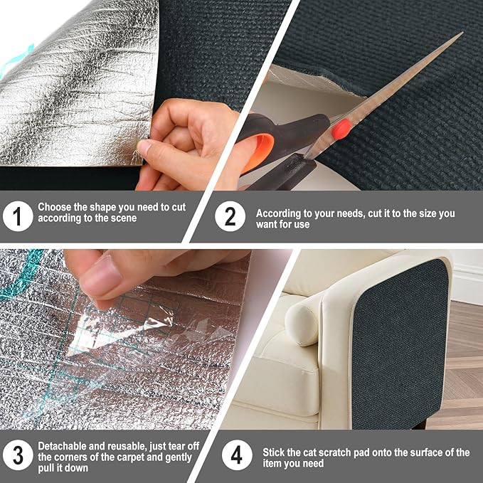 2 Pcs 39.4"X15.8" Cat Scratch Mat for Furniture and Wall Protectors, Trimmable Self-Adhesive Cat Scratch Pads, DIY Cat Scratcher for Covering Cat Tower and Couch Protector (Dark Gray)