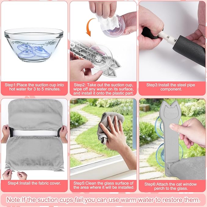 2 Pack Cat Window Perch,Cat Window Hammock Cordless Foldable Window Bed with 4 Large Strong Suction Cup,Reversible Cushion Cover,Metal Frame Easy to Adjust Window Seat Holds up to 40lbs(Gray，M)