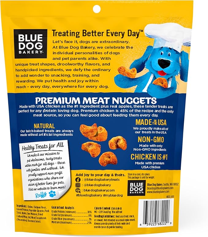 Blue Dog Bakery Protein Jerky Nuggets, Made w/Real Chicken & Apples, USA Chicken #1 Ingredient, Healthy Dog Treats, All Natural, 6 oz (Pack of 1)