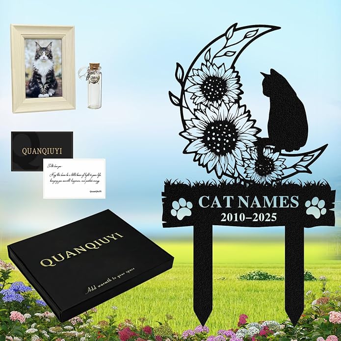 Personalized Memorial Marker for Departed Feline Friends, Handcrafted Cat Grave Stone