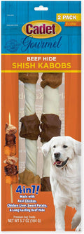 Cadet Gourmet Shish Kabob Dog Chews for Large Dogs, Rawhide Treats with Chicken and Sweet Potato, Healthy & Natural Beef Hide, 10-Inch Sticks, 2 Count