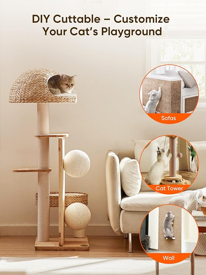 Cat Scratch Mat Furniture Protector, Eco-Friendly DIY Trimmable Self-Adhesive Cat Scratching Pad, Couch Wall Sofa Guard, Reusable Claw Scratching Protector 39.4"x15.8" (Beige)