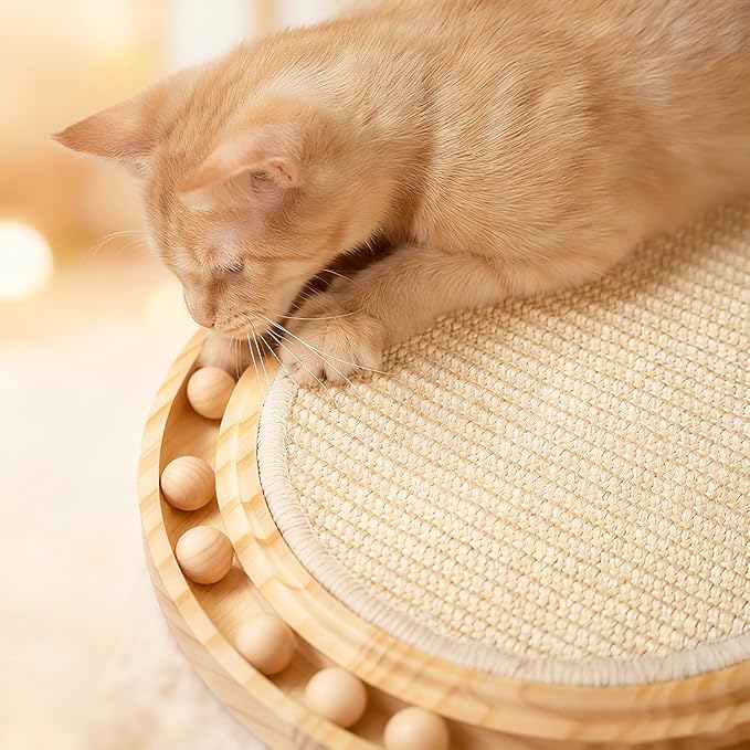 Cat Scratchers for Indoor Cats with 6 Ball Track Toys, Wooden Sisal Cat Scratcher Board, Interactive Cat Ball Track Toy for Kitty Claw Care, Exercise & Furniture Protection