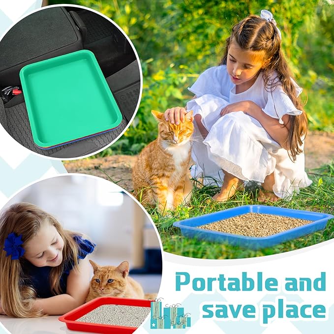 Tessco for you 3 Pcs Kitten Litter Box Shallow Low Entry Open Cat Litter Box Waterproof Plastic Small Rabbit Pan Tray Travel Toilet for Senior Cat Kitten Training(Fresh Color,15.1 x 12 x 1.4 Inch)