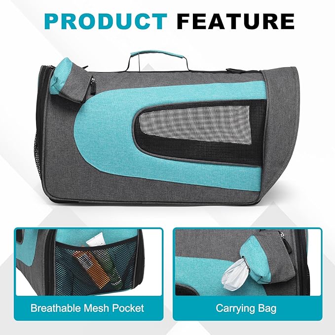 Cat Carrier, Ventilation Mesh, Travel Pet Carrier Breathable Small Dog Carrying Case Up to 16.5 lbs (Blue), Intended for Hiking/Camping/Traveling, 14"x9"x9"