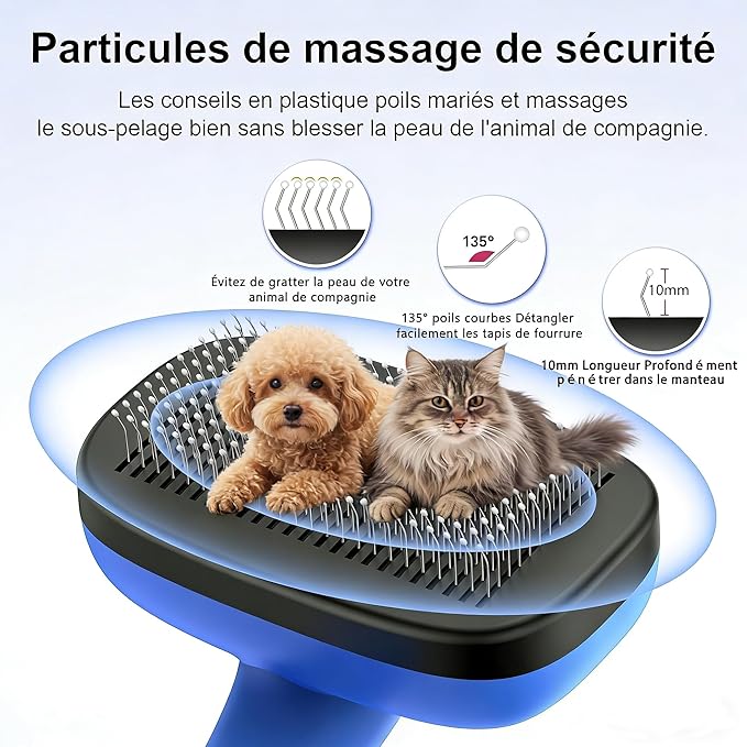 Self Cleaning Slicker Brush for Dog, Cat, Skin Friendly Shedding & Grooming Tool for Long and Short Haired Pets, Easy Clean Retractable Bristles, Blue