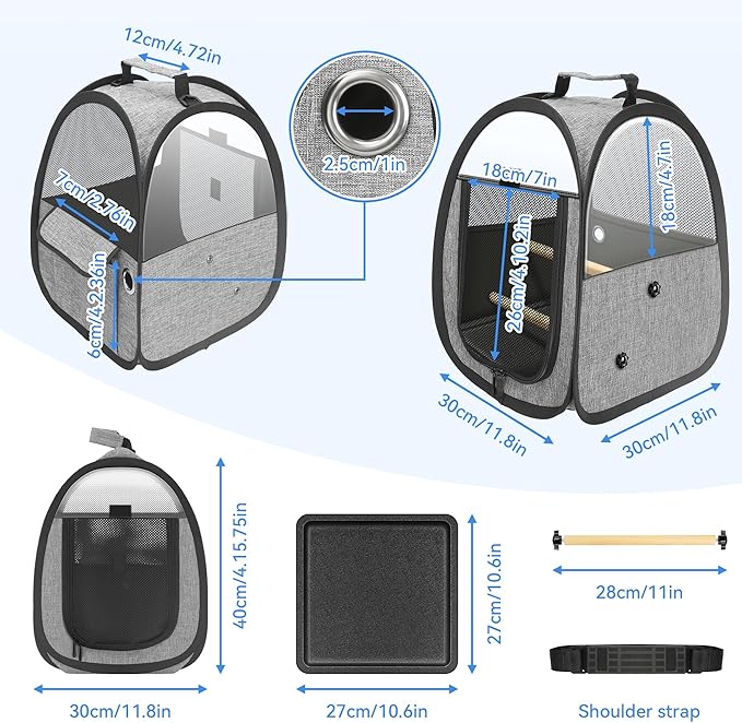 Akinerri Birds Travel Carrier, Small Bird Travel Bag, Transparent Breathable Travel Cage Bird Parrot Carrier, Include Perch and Bottom Tray