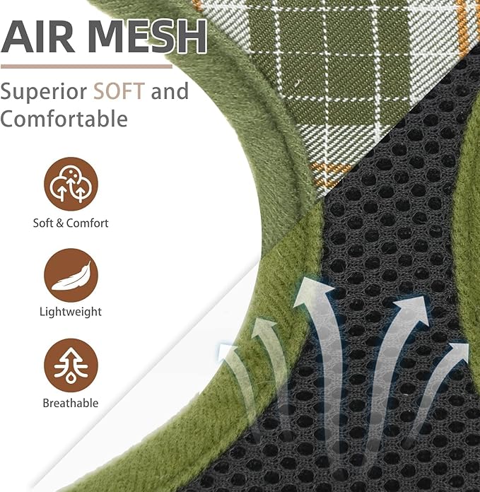 PUPTECK Soft Mesh Dog Harness and Leash Set Pet Puppy Cat Comfort Padded Vest No Pull Harnesses, Olive Green, L