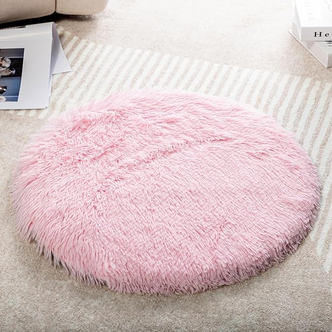 Round Plush Pet Mat Thin Style Pad Mat for Cats, Small Dogs, Rabbits, Guinea Pigs, Washable Soft Sofa mat, for Crate Cat Tree Tower Window Perch (Pink, Medium (19.7inch) - 1pcs)