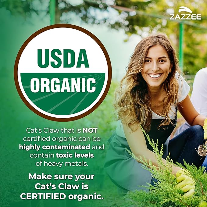 Zazzee USDA Organic Cat’s Claw 20:1 Extract, 1000 mg, Standardized to 3% Alkaloids, 100 Vegan Capsules, 20X Potency, Immune System and Joint Support, Non-GMO, All-Natural, Made in The USA