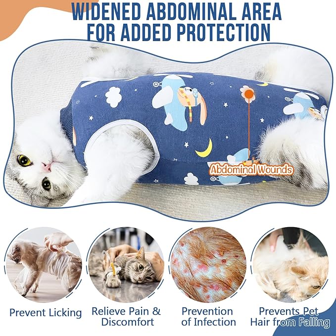 SlowTon Cat Recovery Suit - Cat Onesie for Cats After Surgery Female Male, Kitten Clothes Cats Surgical Spay Suit Abdominal Wounds, E-Collar Alternative Bodysuit Shirt Anti-Licking (Navy, L)