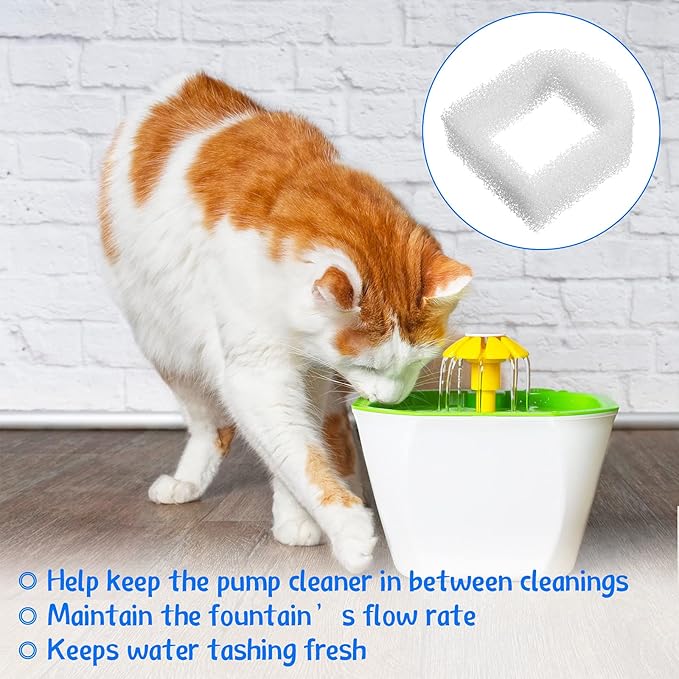 Zonon 30 Pcs Cat Water Fountain Filters, Pet Fountain Replacement Foam Filters, Compatible with Drinkwell Pet Fountains Filter Ceramic, Stainless Steel, Plastic, 360 Pets Water Fountains Filter Foam