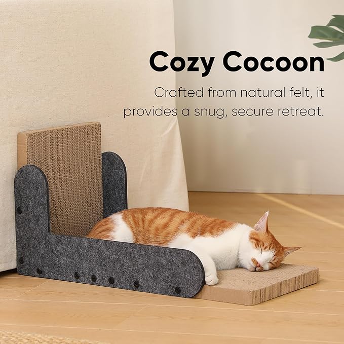 FUKUMARU Cat Scratcher, 26.8 Inch L Shaped Cat Scratch Pad Wall, Modern Cardboard Cats Scratching Board for Indoor Cats, Felt Vertical Scratching Post, Furniture Protector (Grey)