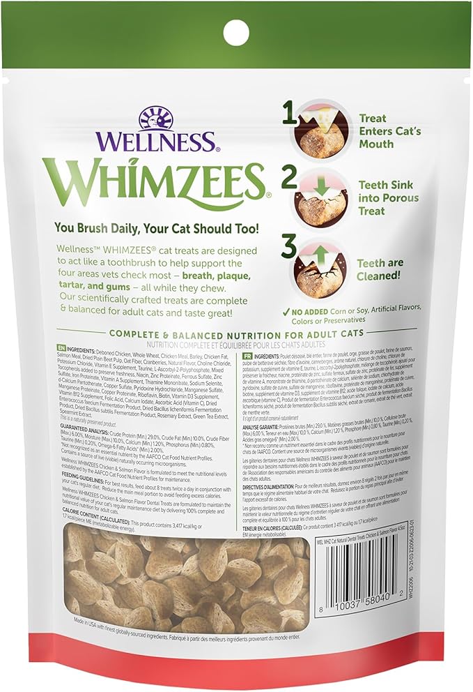 Whimzees Wellness Cat Dental Treats,Chicken and Salmon Flavor,(4.5 Ounce Bag),(Pack of 2)