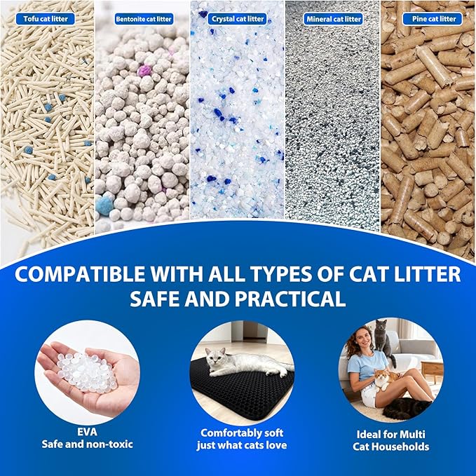 Extra Large Cat Litter Mat Double Layer Trapping Mat Easy-Clean Waterproof Urine Proof(Black 47x28in)