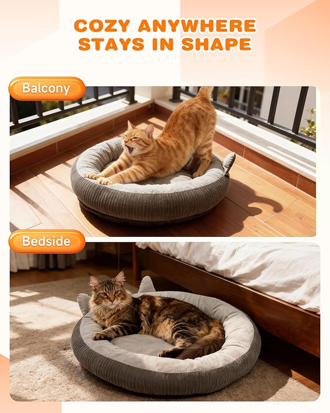 Heated Cat Bed Indoor Pets – Adjustable Temperature 86-131℉ Cat Heating Pad with Timer, Chew Resistant 87 Inch Cord, Washable Cover, Round Cozy Donut Pet Bed for Small Cats Kittens Dogs