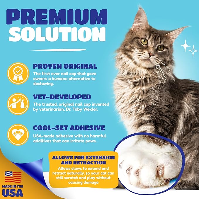 Soft Claws Cat Nail Caps for Large Cats – (40 Caps, Black & Gold) - Made in USA - Veterinarian-Developed | Protects Furniture & Skin - Easy to Apply, Long-Lasting Anti-Scratch Soft Cat Claw Covers