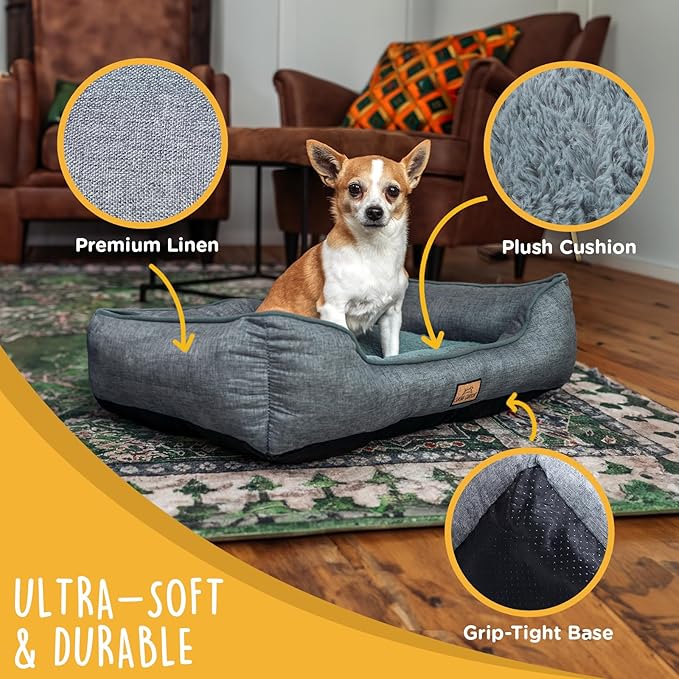 Small Dog Bed 26 Inch, Washable Plush Pet Sofa for Small Dogs & Cats, Soft Rectangle Puppy Bed with Non-Slip Base