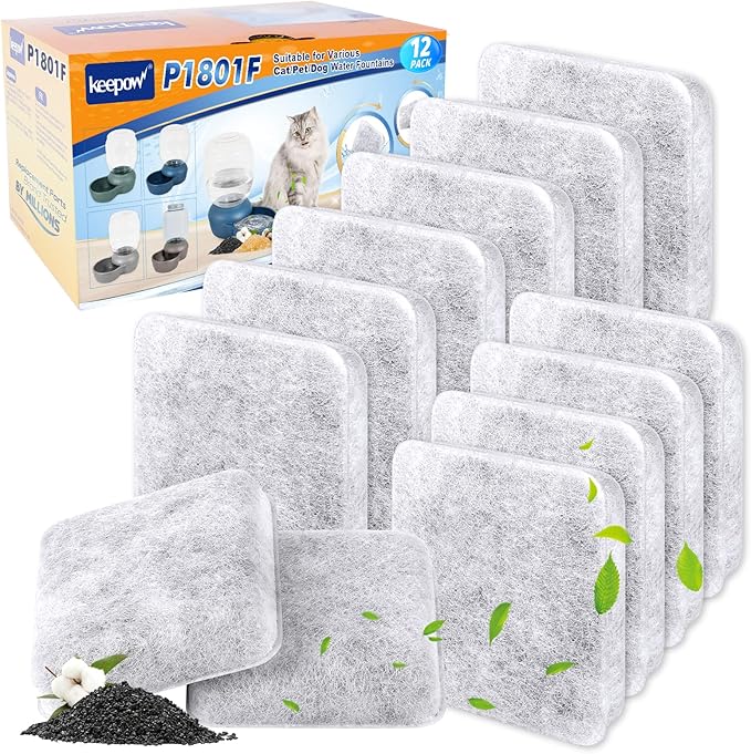 KEEPOW Dog & Cat Water Filter - 12 Pack Replacement for Petmate Replendish Fountain