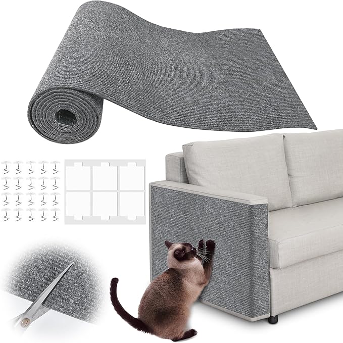 Cat Scratch Furniture Protector - 40" x 15.8" Trimmable Self-Adhesive Cats Claws Scratch Pads, DIY Cat Climbing Couch Protector for Scratch Post Cat Tree Replacement Indoor (Light Gray)