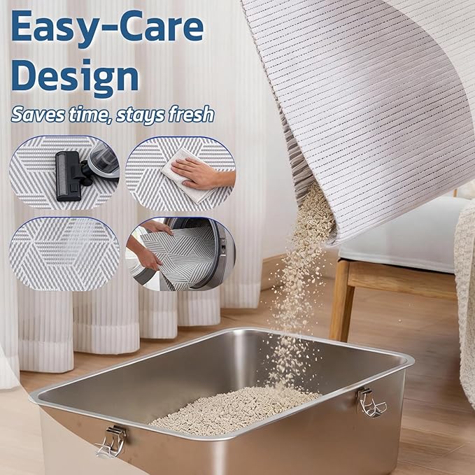 Extra Large Cat Litter Mat, 40x25 Inch Trimable & Soft Foam Pad, Leak-Proof & Non-Slip Bottom, Machine Washable, Scatter Control for Litter Box Area (Beige Geo)