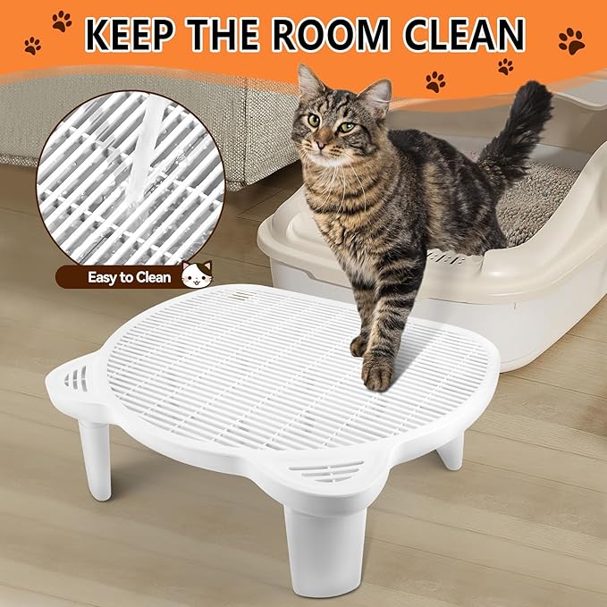 Adjustable Cat Ramp Litter Box Step Double Layer with Filter Function, Elevated Litter Box Ramp for Senior Cats Easy Cleaning Cat Litter Tray for Floor Indoor (White)