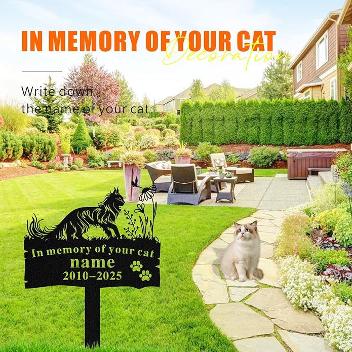 Personalized Memorial Marker for Departed Feline Friends, Handcrafted Cat Grave Stone