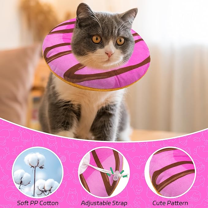 Seyezo Cat Cone Collar Soft, Adjustable Cat Recovery Collars Kitten Cones to Stop Licking, Cute Donut E Collar After Surgery, Anti-Lick Wound Healing Elizabethan Collar for Kittens (Pink, Small)