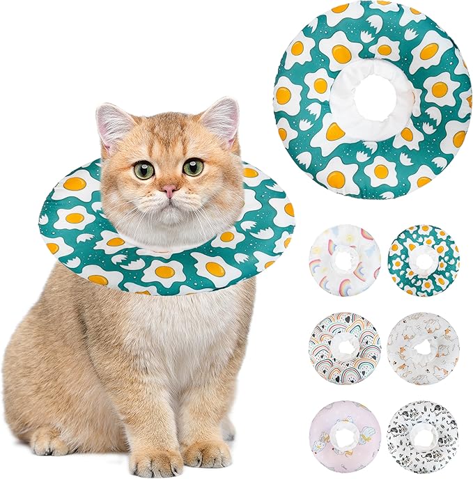 Soft Cat Cone Collar, Cute Cats Recovery Collar Suitable for Small, Medium, Large cat,Elizabethan Neck Collar for Cats After Surgery (Poached Egg, Medium)