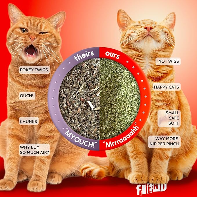 Fiend Catnip + Silvervine for Cats & Kittens Bulk Refill Rescue Pack 1⅛ Cup (38g) – Safety-Cut Premium Fine Cat Nip Blend with Vegan Silver Vine – Ultra Potent, North American Create a Monster!