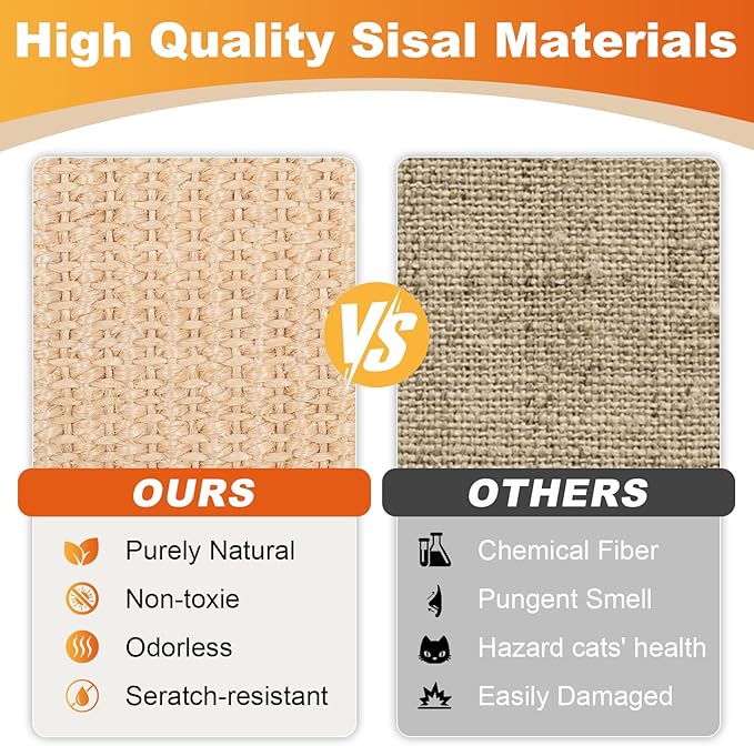 Oroonoko Cat Scratcher Bed for Indoor 2-in-1 Sisal Scratching Bed with Easy Assembly, Non-Tip Wood Base, Large Cat Bed & Scratch Pad (2-in-1 scracher Bed)