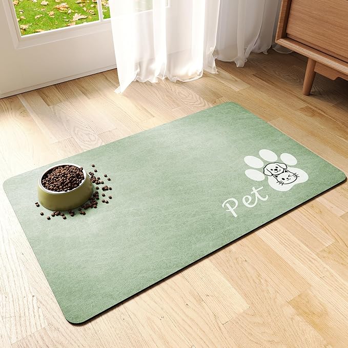 Dog Cat Feeding Mat-Absorbent Pet Bowl Mat for Food and Water, Quick Dry Water Dispenser Mat for Floors with Waterproof Rubber Backing, Large Dogs Placemat Mats for Messy Drinkers,17"x27",Sage Green