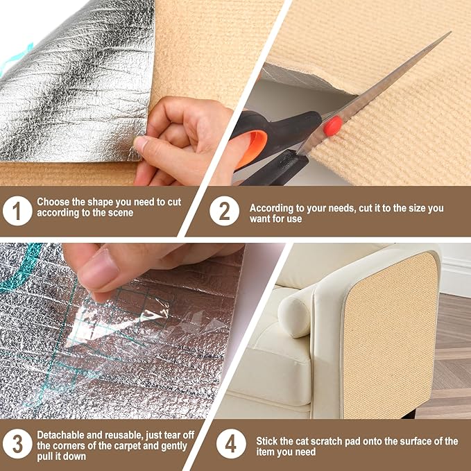 2 Pcs 39.4"X15.8" Cat Scratch Mat for Furniture and Wall Protectors, Trimmable Self-Adhesive Cat Scratch Pads, DIY Cat Scratcher for Covering Cat Tower and Couch Protector (Khaki)