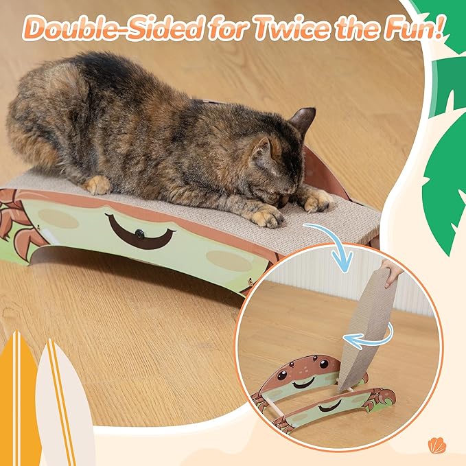 Crab-Shape Cardboard Cat Scratcher Bed Lounge for Indoor Cats, Durable 2-Side Curved Cute Cat Scratching Board Kitten Scratch Pad, Colorful