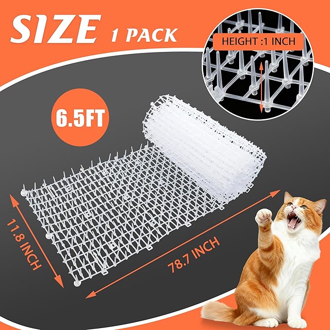 Transparent Cat Scat Mat with Spikes, 6.5FT Clear Cat Deterrent Mat for Sofa, Windowsill, Balcony & Garden, Cuttable Indoor Outdoor Pet Repellent Mat, 78 x 11 Inch