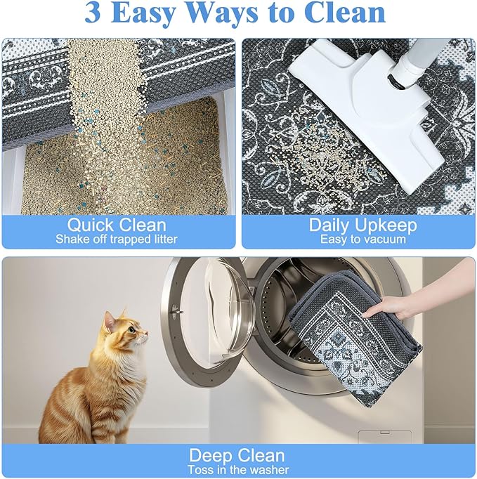 Unicorn Catcher 24X15in Cat Litter Mat Machine Washable Soft 3D Air Mesh Litter Box Rug Non-Slip Backing Quick Dry Scatter Control for Paws,Black