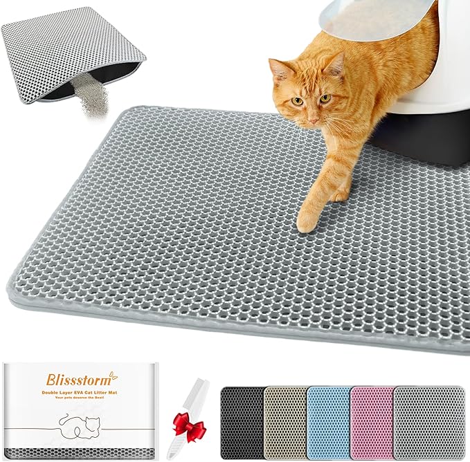 Waterproof Cat Litter Mat, Double Layer EVA, Odor-Free Large Grid, Urine Proof, Easy Cleanup (Gray, 22 x 30)