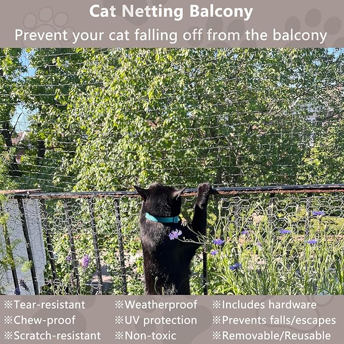 POYEE 10X26FT Cat Netting Balcony Protection Cat Barrier Balcony Safety Mesh Screen for Pets Catio for Apartment Balcony Window Stairs