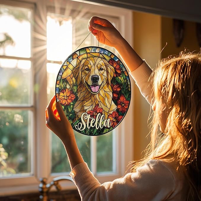 Custom Cat Portrait Art Suncatcher Stained Glass Remembrance Gift Cat Indoor Decor Window Hanging Dog Pet Bereavement Keepsake Loss of Pet