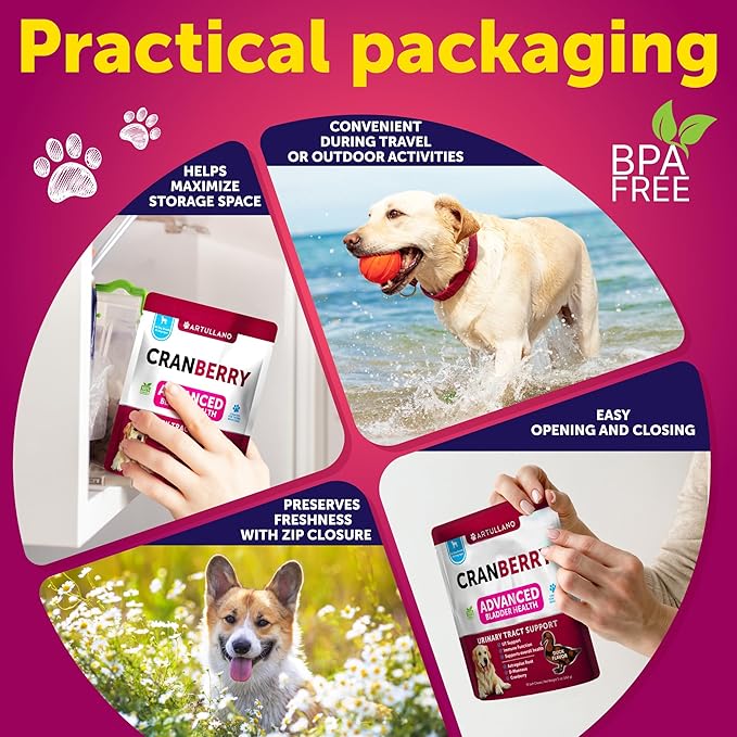 Dog UT Treats - Cranberry Chews for Dogs - Urinary Tract & Bladder Support Supplement with Natural Cranberry Extract - Tasty 70 Soft Bites for Daily Wellness with Fish Oil, Pumpkin, D-Mannose