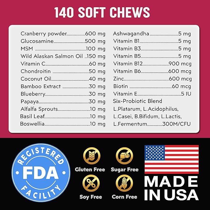 Dog Multivitamins Chewable with Probiotics - Dog Vitamins and Supplements - 140 Treats - Senior & Puppy Multivitamin for Dogs - Hip & Joint Support - Immune Health, Skin, Heart, Digestion, Probiotics
