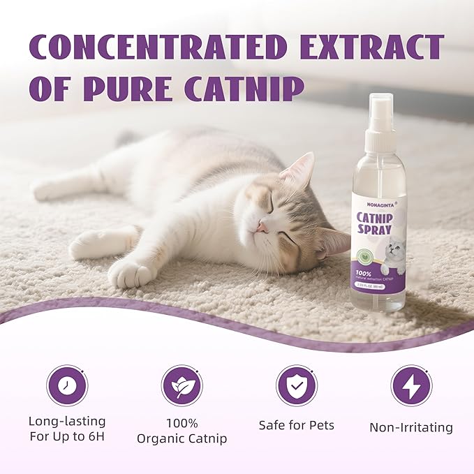 Catnip Spray for Cats, Catnip Mist for Indoor Cats - Organic Herbal Formula to Encourage Active Play & Renew Old Toys, 100% Natural & Safe (2 fl.oz)