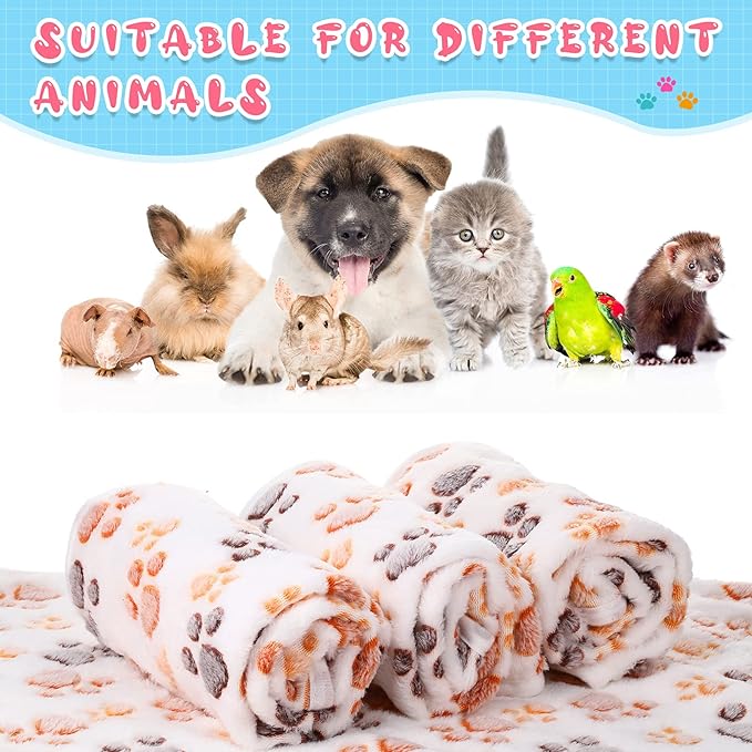 Tatuo 4 Pcs Dog Blanket for Pet Puppy Teething Toys Paw Print Fleece Blanket for Pet Cat Soft Warm Sleep Mat Guinea Pig Cage Mat(Medium(30 x 20.5 Inch),White)