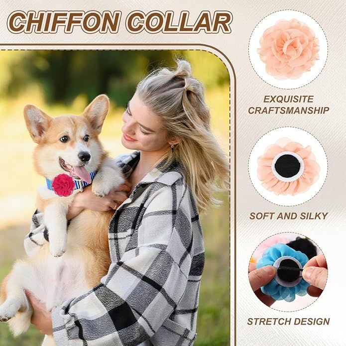 Dog Collar Flowers, Pet Flower Charms Soft Chiffon Cat Collar Bow Tie Floral Grooming Supplies, Intended for Dog