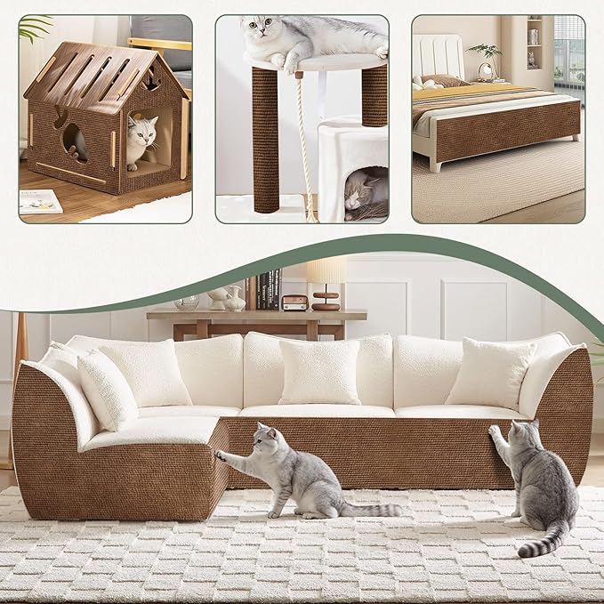 Cat Scratch Couch Furniture Protector, Adhesive Cat Scratch Pad Deterrent for Furniture, DIY Climbing Cat Scratcher Couch Protector from Cat Claws Scratching Mat for Indoor (Brown,78.7x15.8Inch)