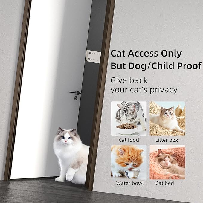 Steel Cat Door Latch, Door Prop for Cats Keep Dogs Out of Cat Litter Box, Cat Door Stopper with Silicone Anti-Collision Pad, Alternative to Interior Pet Door, Steel White 2 Packs