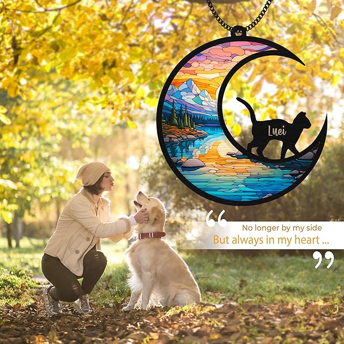Personalized Cat Memorial Suncatcher Custom Name Shapes Pet Ornament Window Car Hanging Sympathy Gift for Loss of Cats Bereavement Keepsake Remembrance Gifts for Cat Lovers